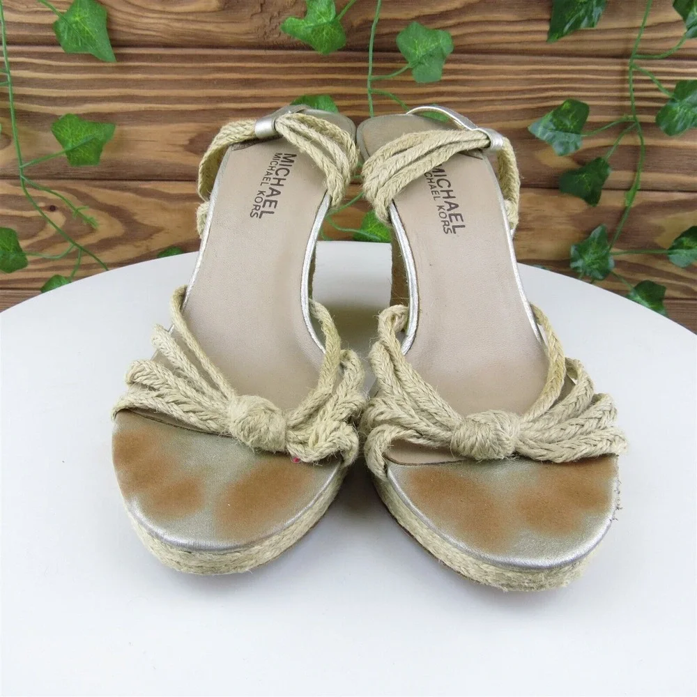 Michael Kors Size 7.5 M‎ Women Sandal Ankle Strap Brown Fabic